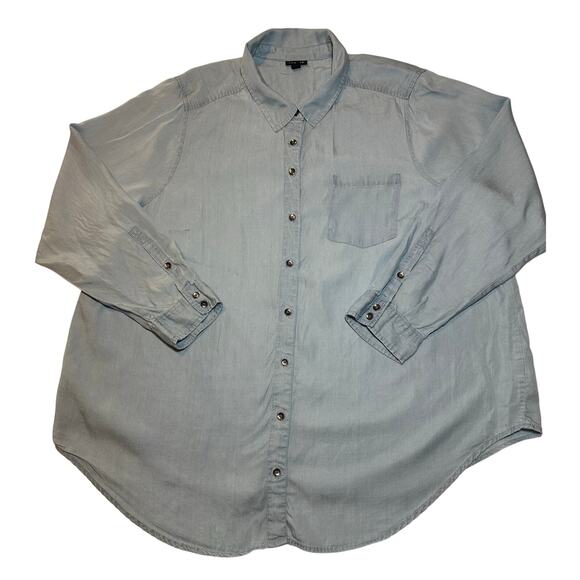 Torrid Women’s Plus Size 4 US 18-20 Lizzie Tencel Blue Button Up Shirt - Picture 2 of 7